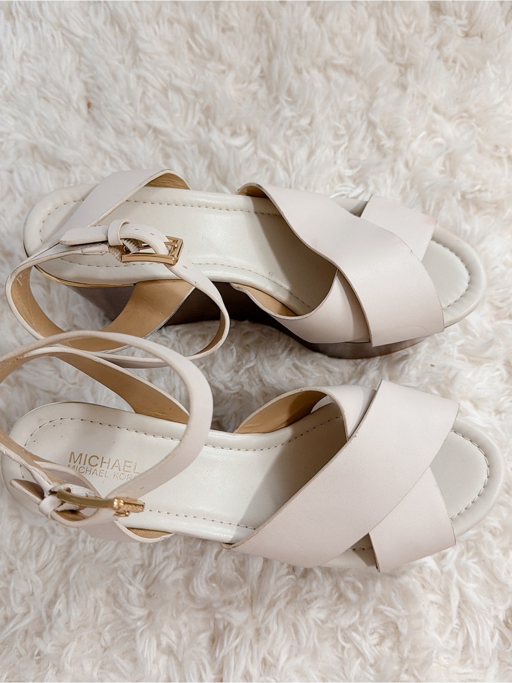 Michael Kors Cream Platform Wedge Sandals with Ankle Strap - Picture 4 of 6